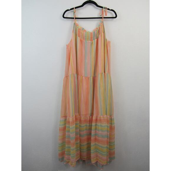 Grace + Karma Maxi Dress Size XL Smocked Striped Colorful Tassel Boho Festival - Picture 7 of 7